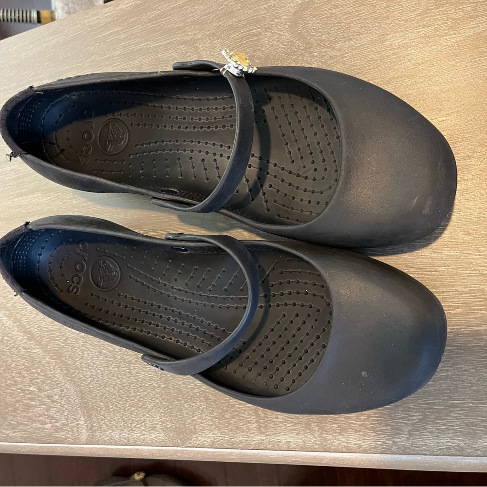 CROCS Women's Black Mary Jane Flats with Decorative Charm